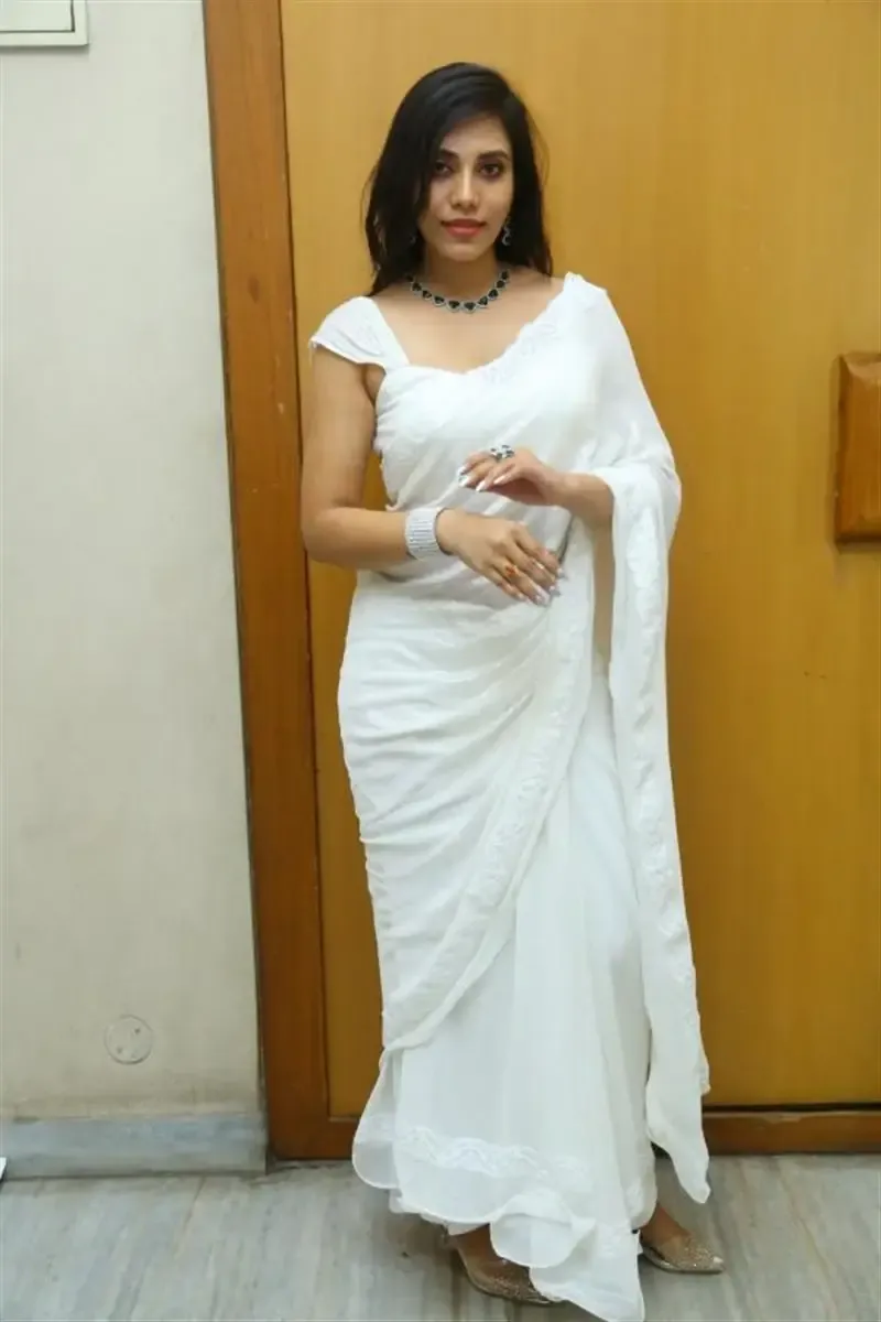 INDIAN ACTRESS MADHUMITHA IN SLEEVELESS WHITE SAREE 12